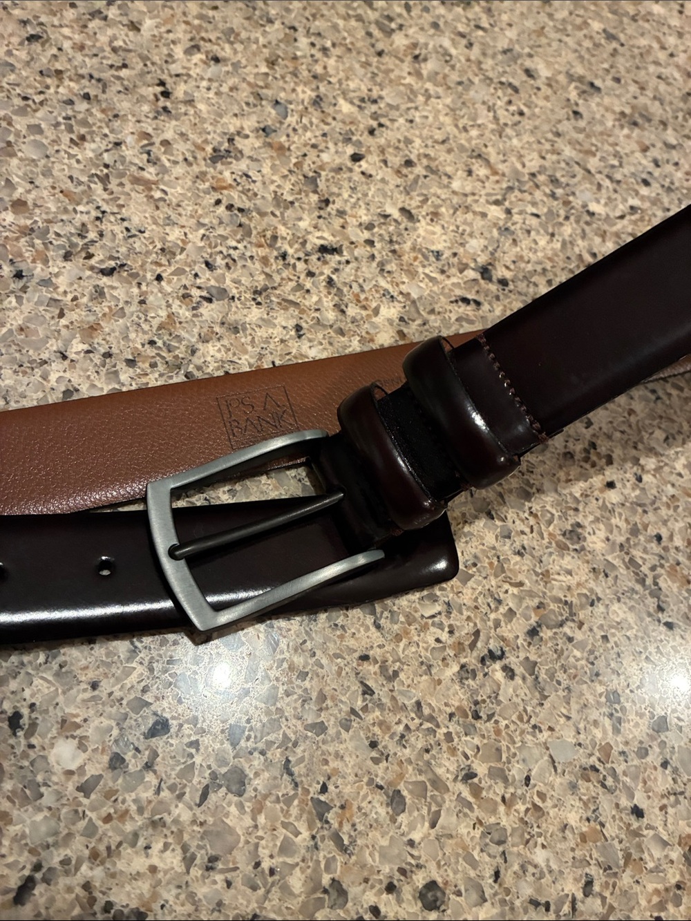 Jos. A. Bank Deep Burgundy Leather Belt with Brushed Silver Buckle